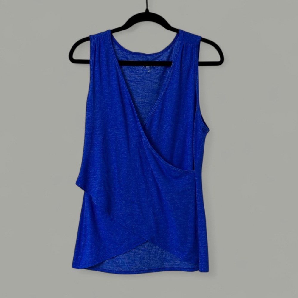 Athleta Shimmery Blue Draped Faux Wrap Tank-Top